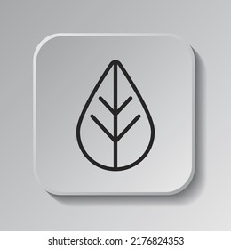 Leaf simple icon vector flat design. Black icon on square button with shadow. Grey background.ai