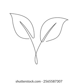 Leaf single continuous one line out line art drawing .Vector illustration