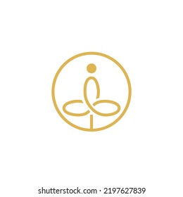 leaf with sitting meditation yoga position logo design wellness