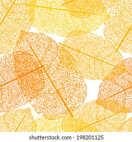 Leaf skeletons orange seamless vector background