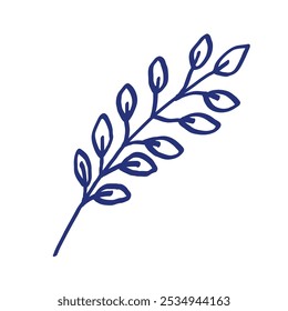 Leaf sketch. Hand drawn vector leaves illustration. Blue pen or marker drawing. Primitive kids picture