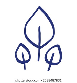 Leaf sketch. Hand drawn vector leaves illustration. Blue pen or marker drawing. Primitive kids picture
