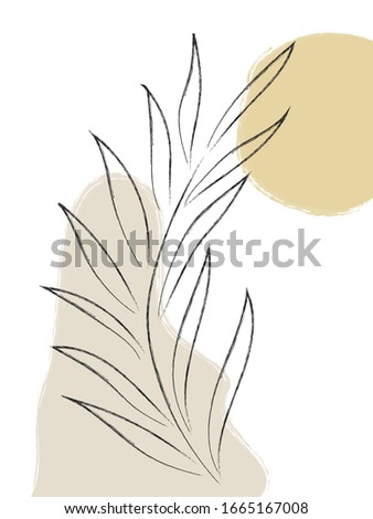 Leaf sketch. Modern floral abstract illustration. Inspirational art. Trendy design. Concept print.