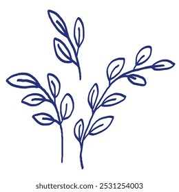 Leaf sketch set. Hand drawn vector leaves illustration. Blue pen or marker drawing. Primitive kids picture
