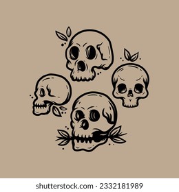 Leaf skull line art for the asset your brand or design