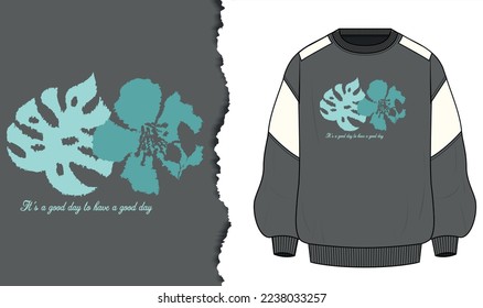 Leaf and slogan graphics for clothes. For t-shirt or other uses pattern. Tropical design template for print t shirt fashion clothing poster.