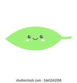 Leaf smiles. Cute cartoon character. Kawaii drawing. Vector illustration