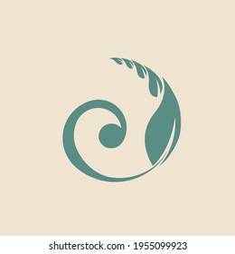 Leaf spiral logo.Green nature element isolated on light fund.Organic icon for beauty, spa, eco, natural food, clean environmental brand.Plant sign.Fresh bio growth shape.Curvy emblem.
