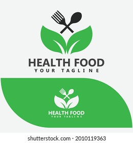 Diseño del logotipo del restaurante Healthy Food de la hoja con cuchara 
