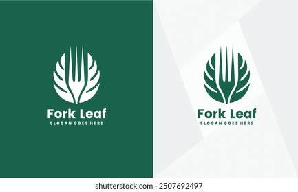 Blatt mit Löffel und Gabel, Gesundes Essen, Logo Design Template EPS10 Datei.