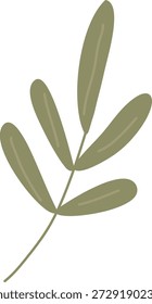 Blattfeder mit ovalem Laub und dünnem Stiel, sauberen Formen und weicher Kontur. Symbol für Natur, Ruhe, Wellness, Öko-Wachstum und organische Reinheit. Cartoon, Vektorgrafik.
