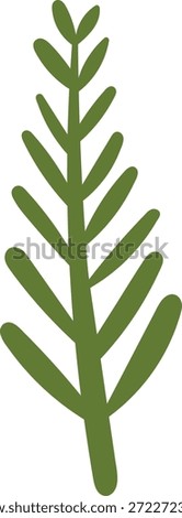 Leaf sprig with simple branch and rounded leaflet silhouette, clean contours and negative space. Symbol of nature, growth, wellness, and organic purity. Cartoon vector illustration.