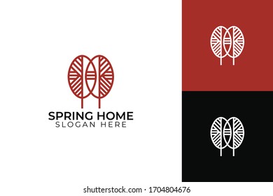 logo del hogar del muelle de hoja concepto vectorial con arte de línea, estilos sencillos y modernos