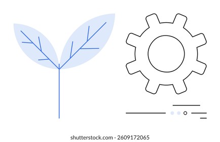 Leaf sprout and cogwheel gear indicate nature and technology working together. Ideal for sustainability, green technology, eco-friendly initiatives, innovation, environmental awareness, tech