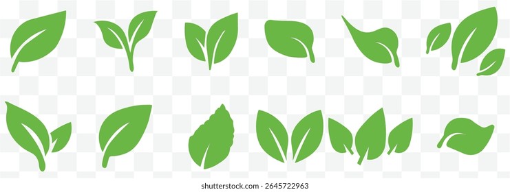 Leaf sprout icon vector set, green leaves plant eco logo symbol simple graphic illustration set, vegan fresh herb pictogram shape sign, organic natural healthy logotype eps 10