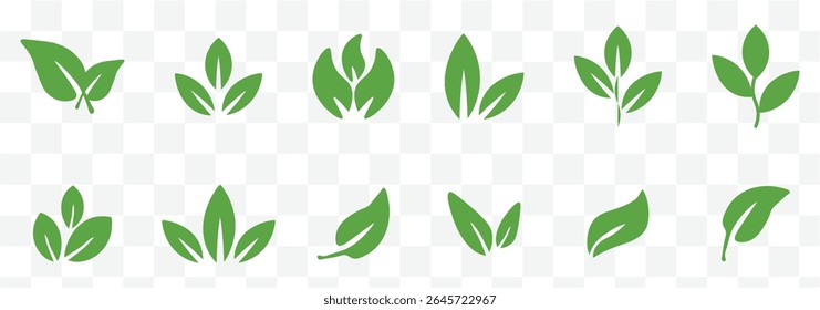 Leaf sprout icon vector set, green leaves plant eco logo symbol simple graphic illustration set, vegan fresh herb pictogram shape sign, organic natural healthy logotype eps 10