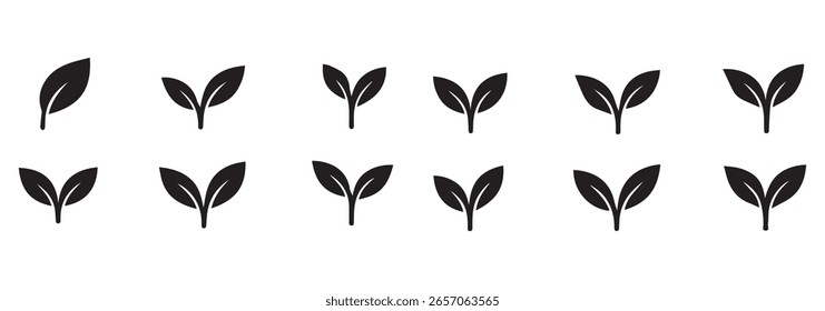 Folha broto ícone vetor conjunto, folhas verdes planta eco logotipo símbolo simples ilustração gráfica conjunto, vegan fresco ervas pictograma forma sinal, orgânico natural saudável logotipo imagem clip art