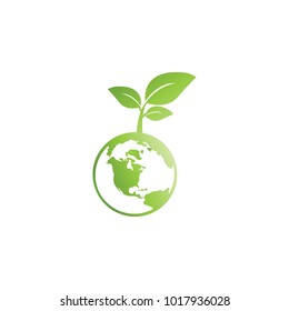 Leaf sprout on earth environment graphic template vector