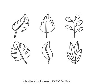 leaf and stalk icons set line illustration