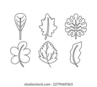 leaf and stalk icons set line illustration