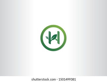 Leaf and stalk on circle. Nature vector logo illustration.
