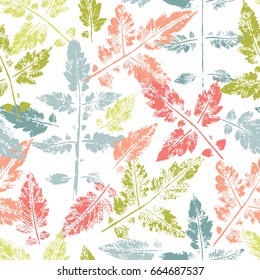 Leaf Stamp Seamless pattern. Leaf imprints. Foliage. Leaves silhouettes background