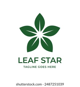 Leaf Star Logo Design with Green Five-Pointed Leaf Symbol Ideal for Eco-Friendly, Natural Products, and Organic Branding