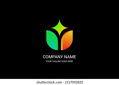 leaf star logo template in gren and orange gradient color