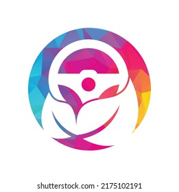 Leaf steering vector logo design. Steering wheel and eco symbol or icon.