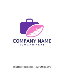 Leaf con el vector de diseño del logotipo Suitcase. Plantilla de diseño de logotipo en mayúsculas
