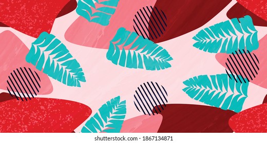 leaf summer pattern background, social media promotional content. Vector illustration, pattern for fabric, packaging.