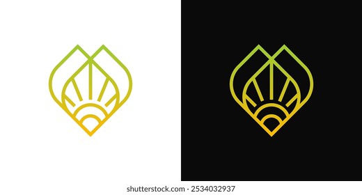 Diseño de negocio de Vector de logotipo de logotipo de línea abstracta de sol de hoja