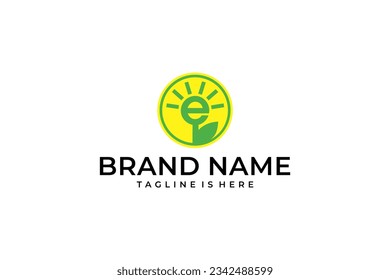 leaf sun letter E vector logo