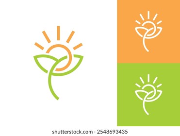 leaf with sun logo. creative agriculture farm vector design