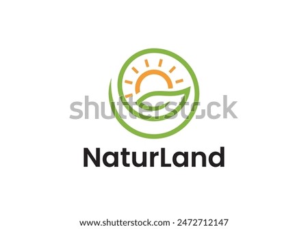 leaf with sun logo. creative agriculture design symbol vector