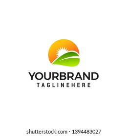 leaf and sun logo design concept template vector