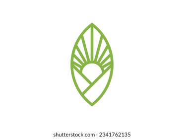 diseño del logo de la hoja y el sol. estilo lineal vectorial de icono