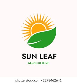 LOGOTIPO DE HOJA Y SOL EN DISEÑO PLANO PARA AGRICULTURA O AGRICULTURA
