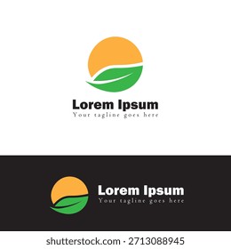 Logotipo de la hoja y del sol, conservación ambiental verde