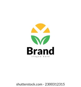 leaf sun logo icon vector template.