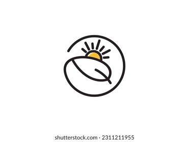 leaf and sun in the shape of circle abstract logo icon vector