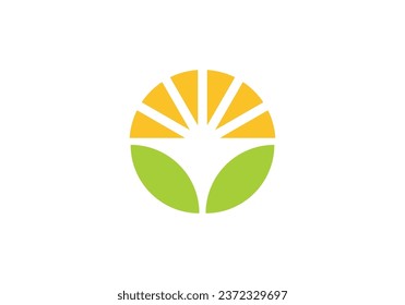 leaf and sun in the shape of circle abstract logo icon vector