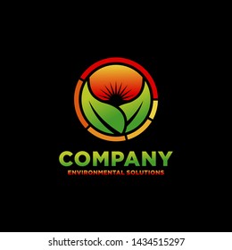 Leaf and sun symbols with eco-friendly logo