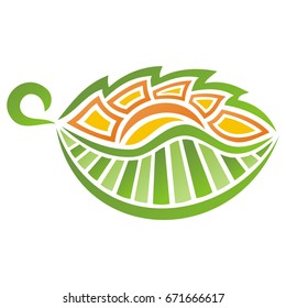Leaf and sun. Vector illustration.