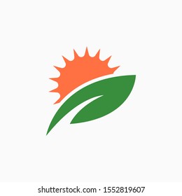 Leaf with sunshine illustration for logo template design.