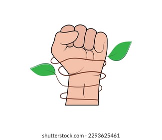 Leaf Surrounding Fist Vector Illustration
