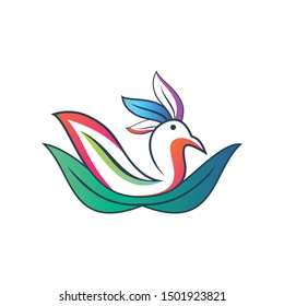 Leaf Swan Logo Design Template. Vector Illustration
