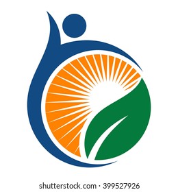 leaf and swoosh person logo vector.