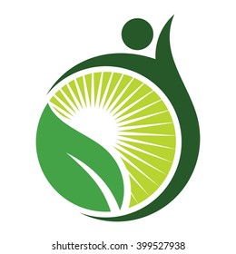 leaf and swoosh person logo vector.