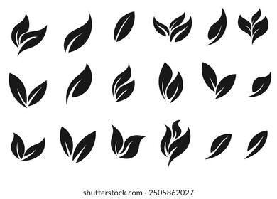 leaf symbol icon silhouette collection. Eco, bio, natural, vegan, etc icons